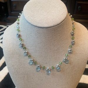 Pale blue and green crystal necklace